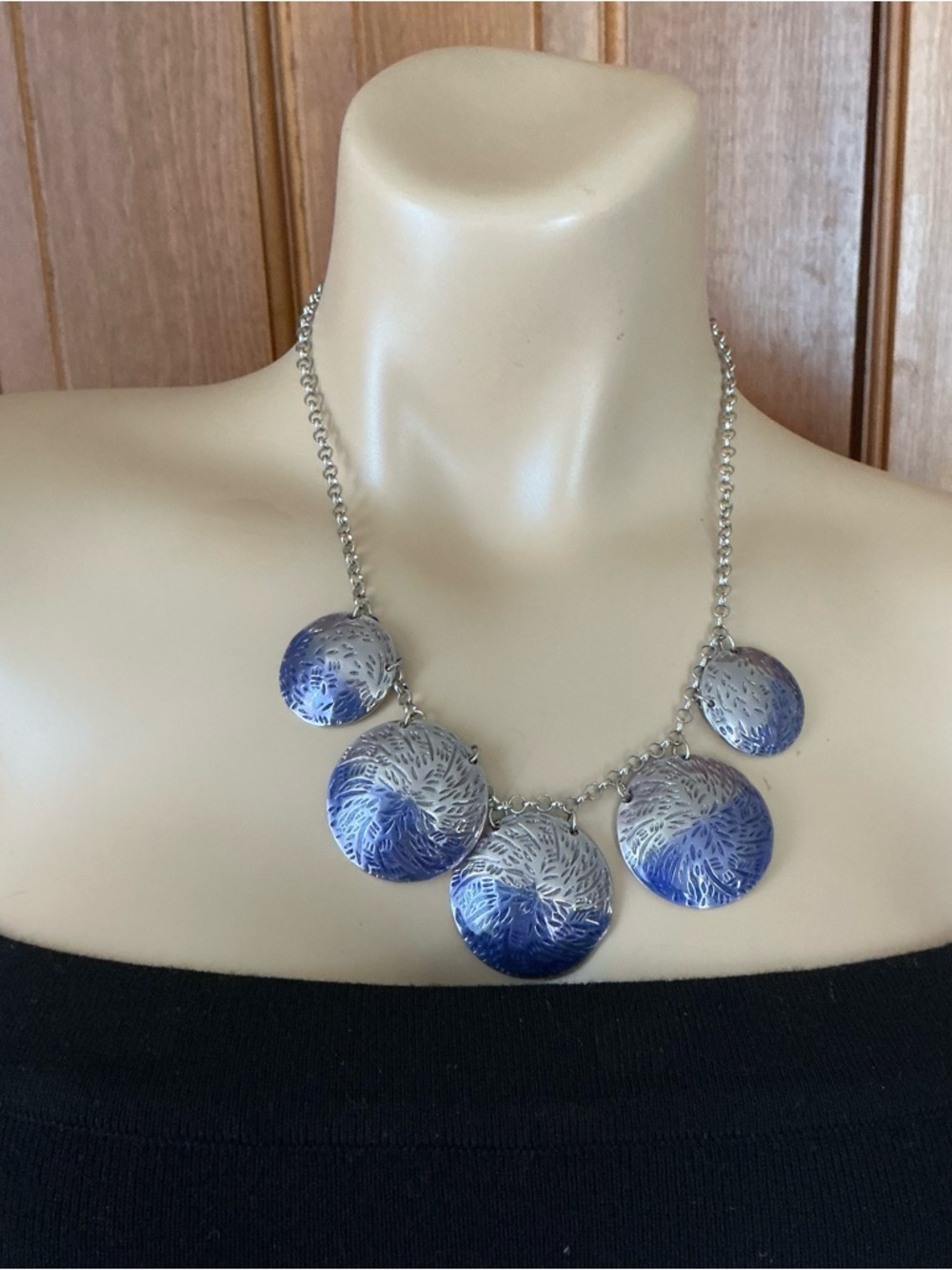 Blue and Silver rolo chain  Gradient Disc Necklace - Women Jewelry